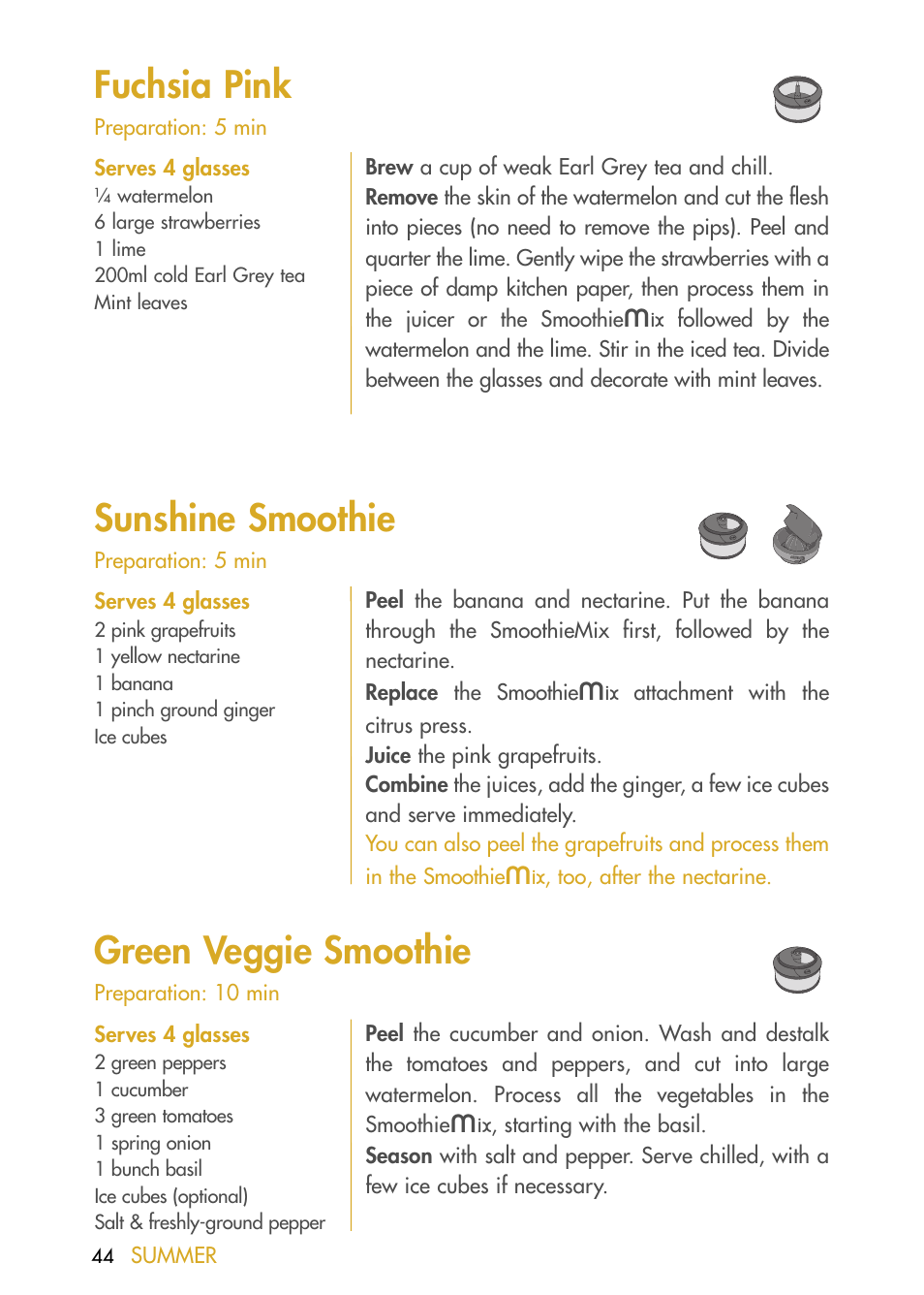 Fuchsia pink, Sunshine smoothie, Green veggie smoothie | Magimix DUO PLUS XL User Manual | Page 46 / 84