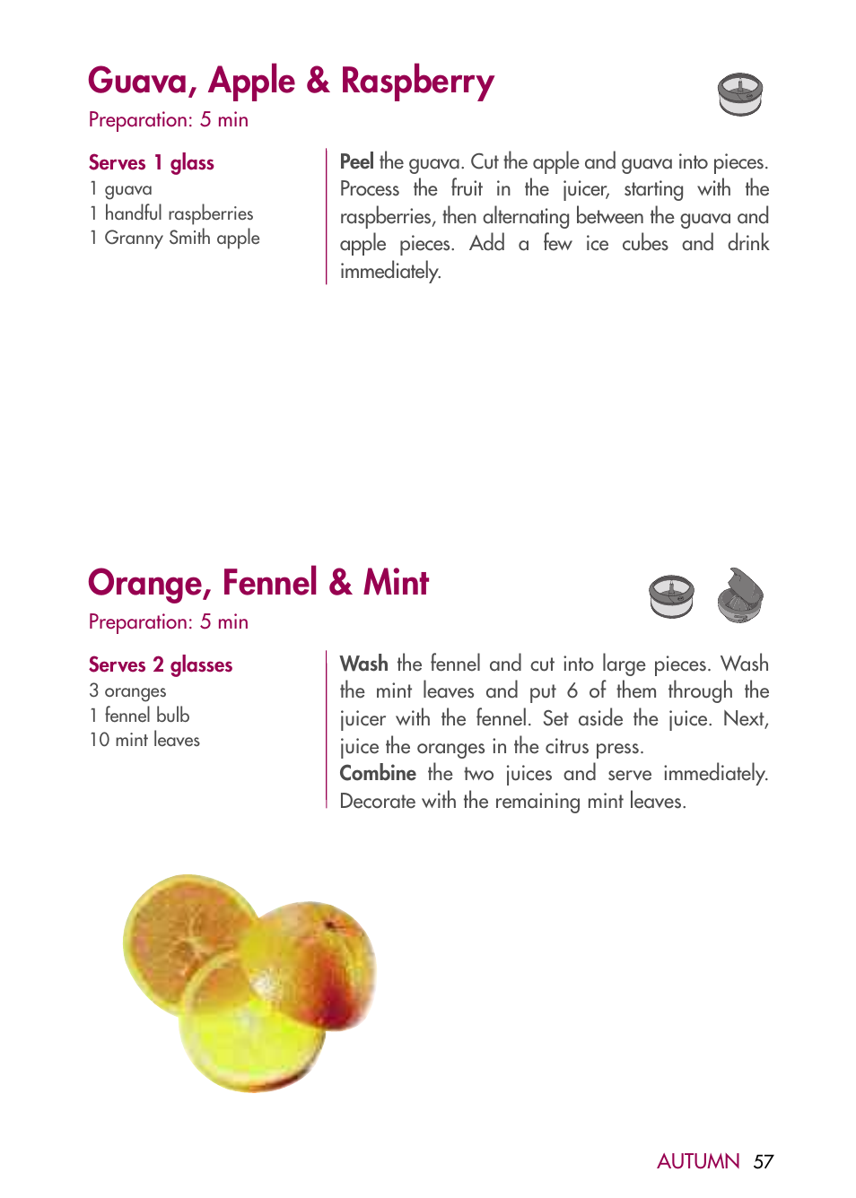 Orange, fennel & mint, Guava, apple & raspberry | Magimix DUO PLUS XL User Manual | Page 59 / 84