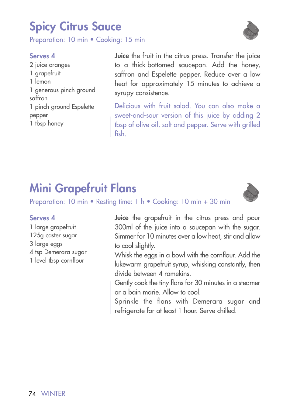 Spicy citrus sauce, Mini grapefruit flans | Magimix DUO PLUS XL User Manual | Page 76 / 84