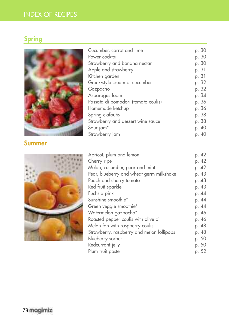 Index of recipes spring, Summer | Magimix DUO PLUS XL User Manual | Page 80 / 84