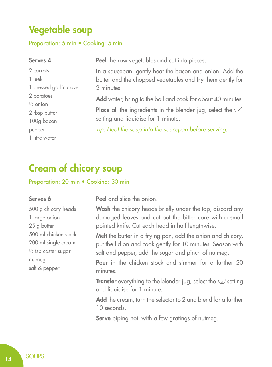 Vegetable soup cream of chicory soup | Magimix BLENDER User Manual | Page 15 / 65