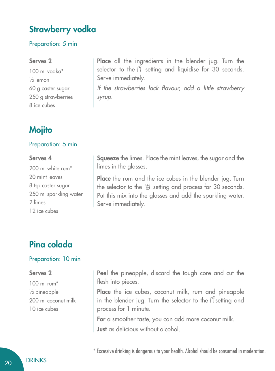 Strawberry vodka mojito pina colada | Magimix BLENDER User Manual | Page 21 / 65