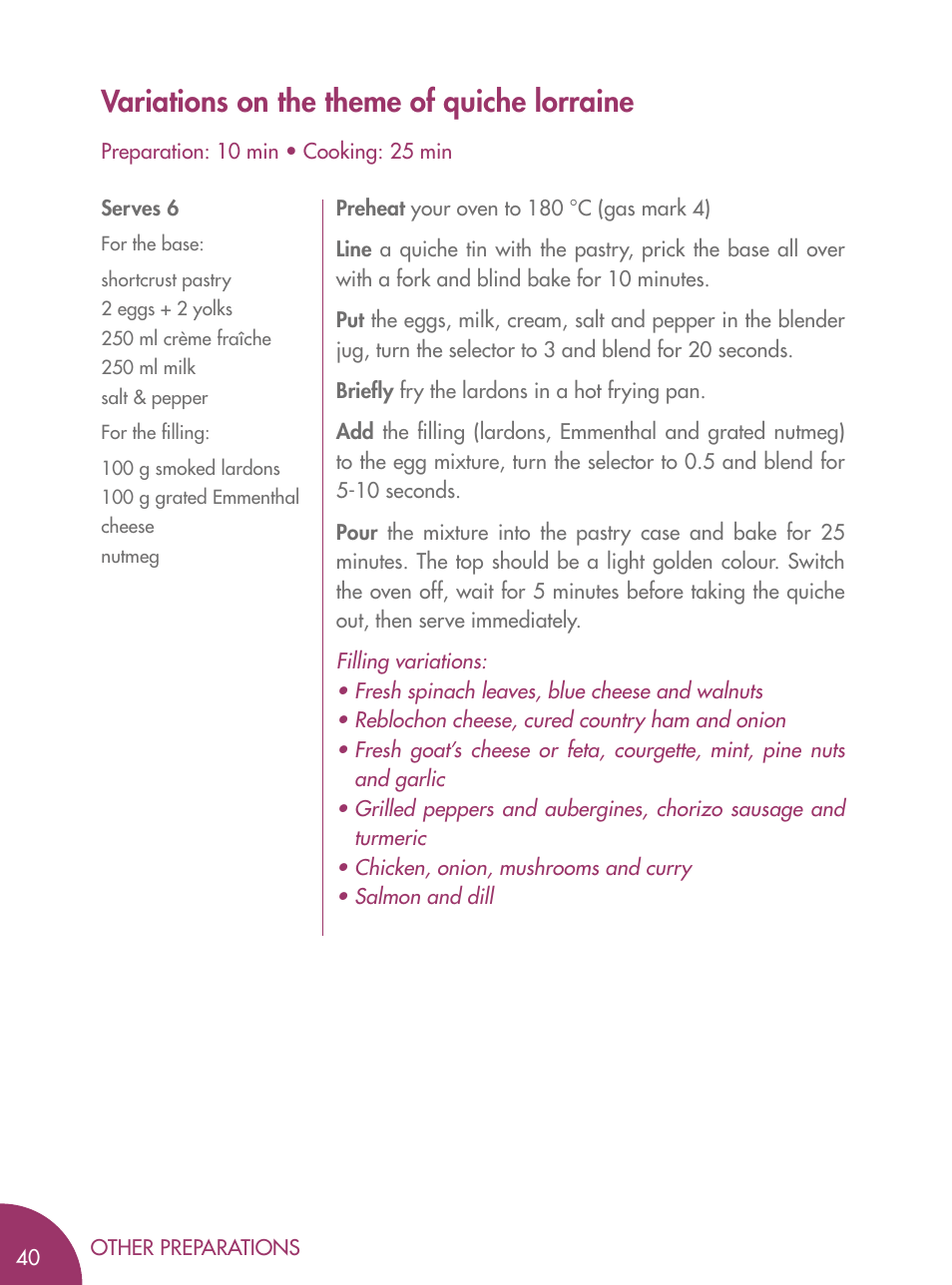 Variations on the theme of quiche lorraine | Magimix BLENDER User Manual | Page 41 / 65