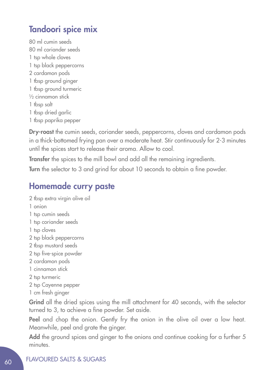 Tandoori spice mix, Homemade curry paste | Magimix BLENDER User Manual | Page 61 / 65