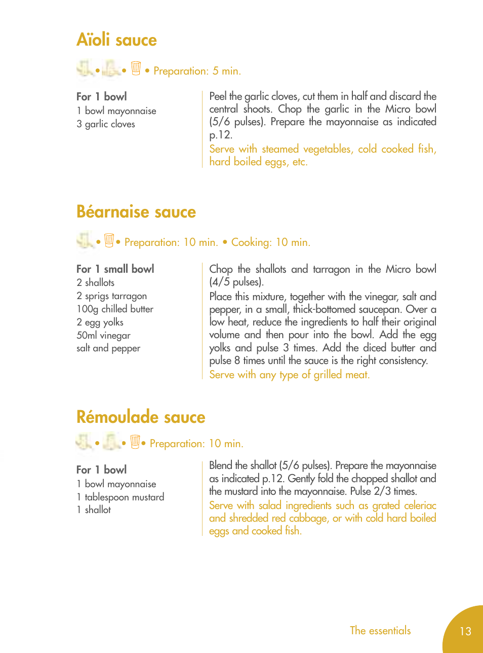 Aïoli sauce, Béarnaise sauce, Rémoulade sauce | Magimix MICRO User Manual | Page 17 / 52
