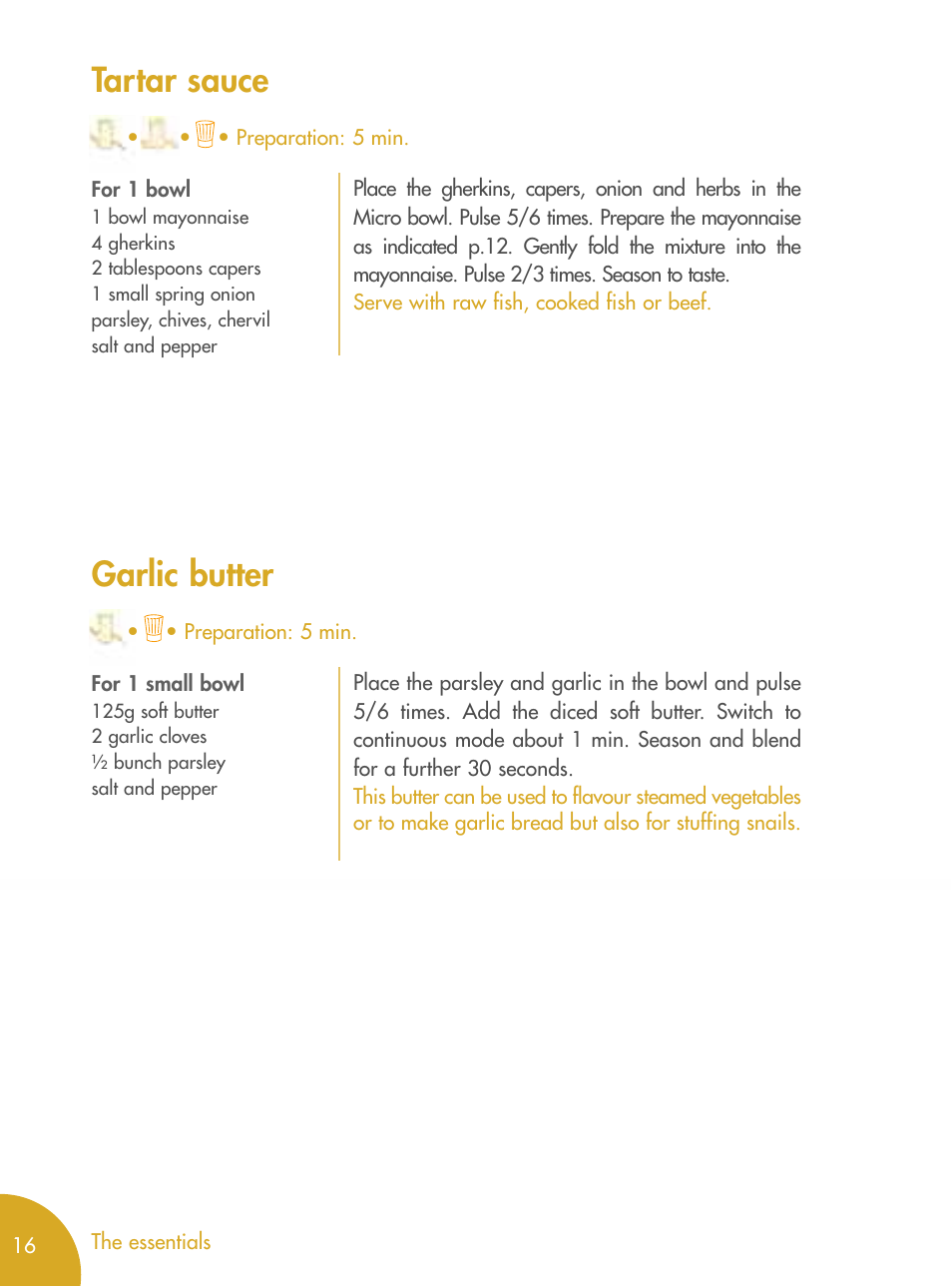 Tartar sauce, Garlic butter | Magimix MICRO User Manual | Page 20 / 52
