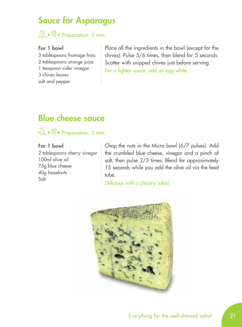 Sauce for asparagus, Blue cheese sauce | Magimix MICRO User Manual | Page 25 / 52