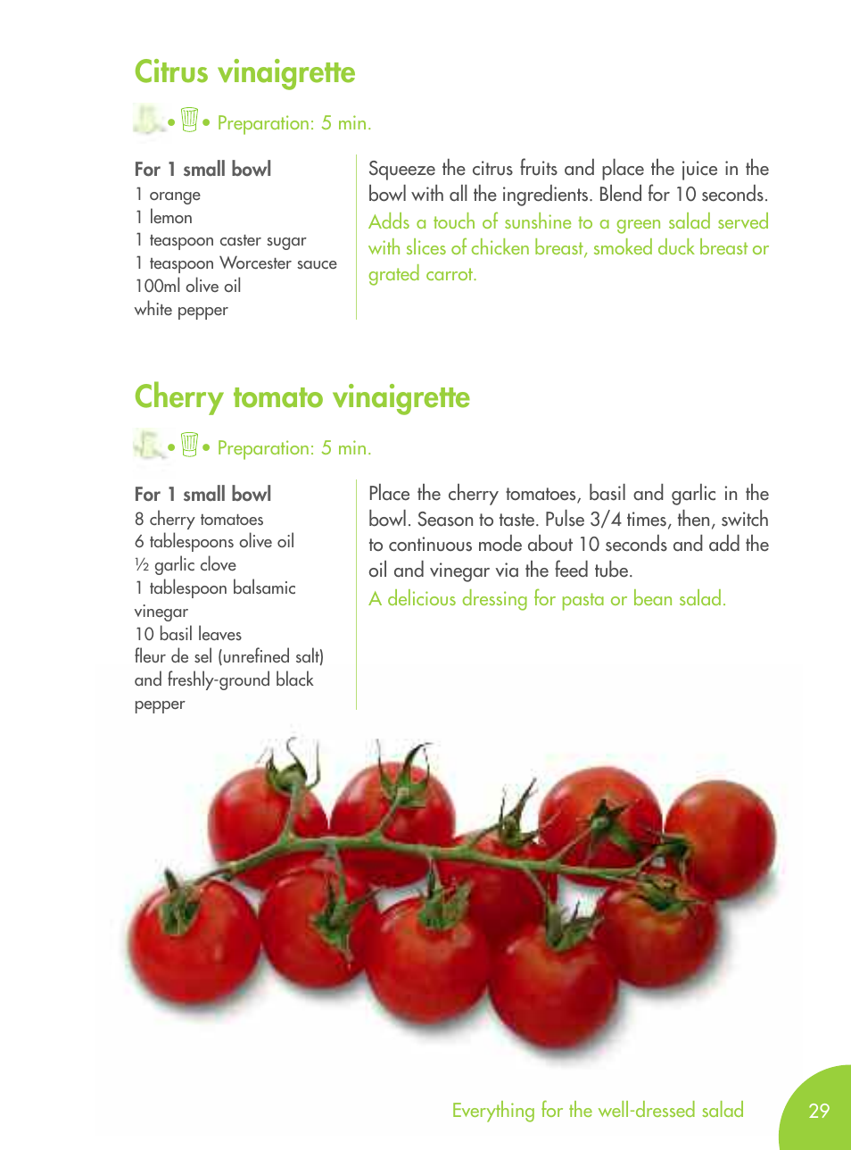 Citrus vinaigrette, Cherry tomato vinaigrette | Magimix MICRO User Manual | Page 33 / 52