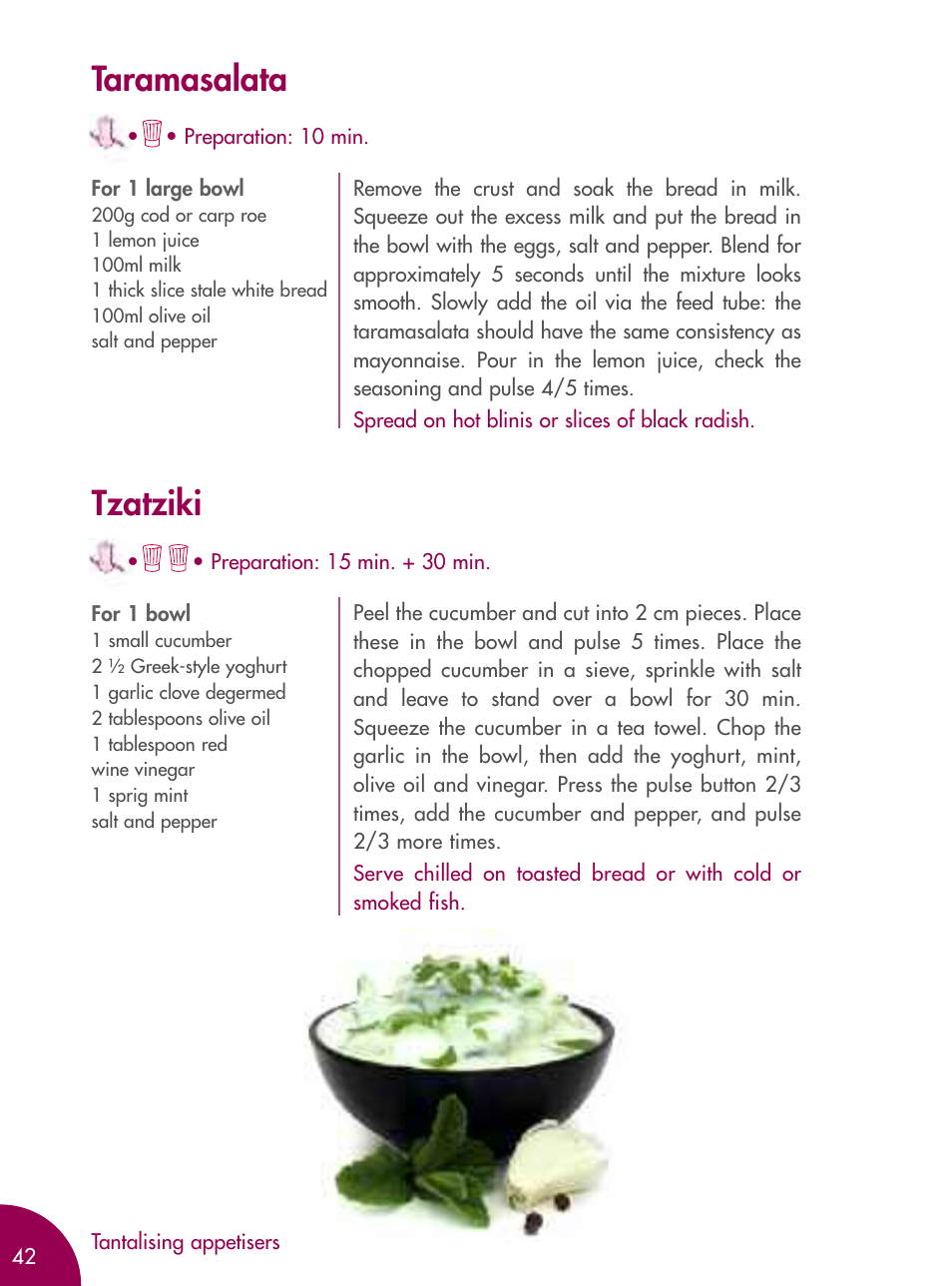 Taramasalata, Tzatziki | Magimix MICRO User Manual | Page 46 / 52