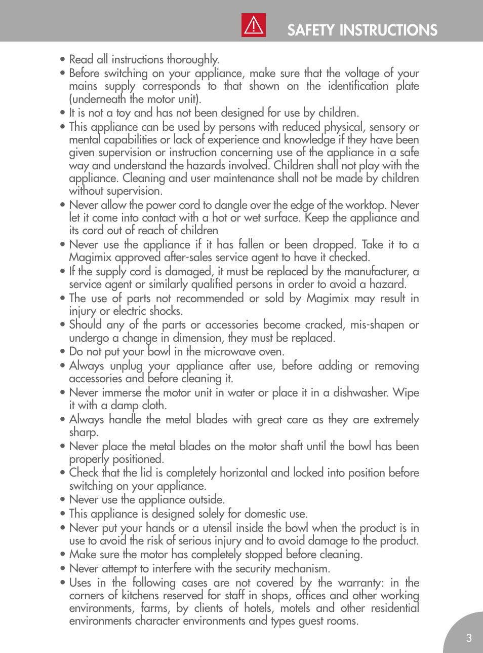 Safety instructions | Magimix MICRO User Manual | Page 7 / 52