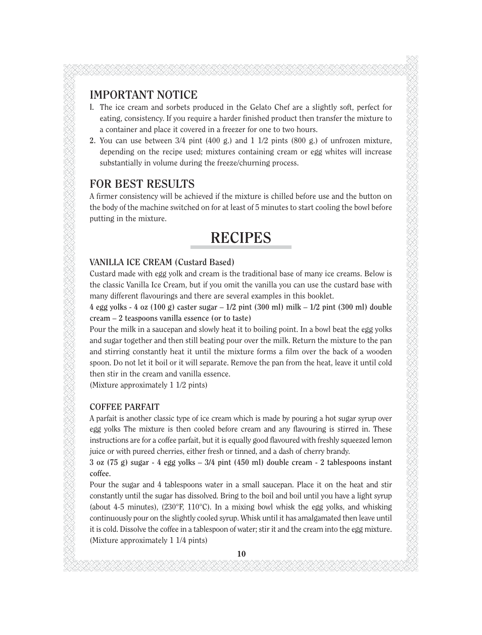 Recipes, Important notice, For best results | Magimix GELATO CHEF 2200 User Manual | Page 12 / 20