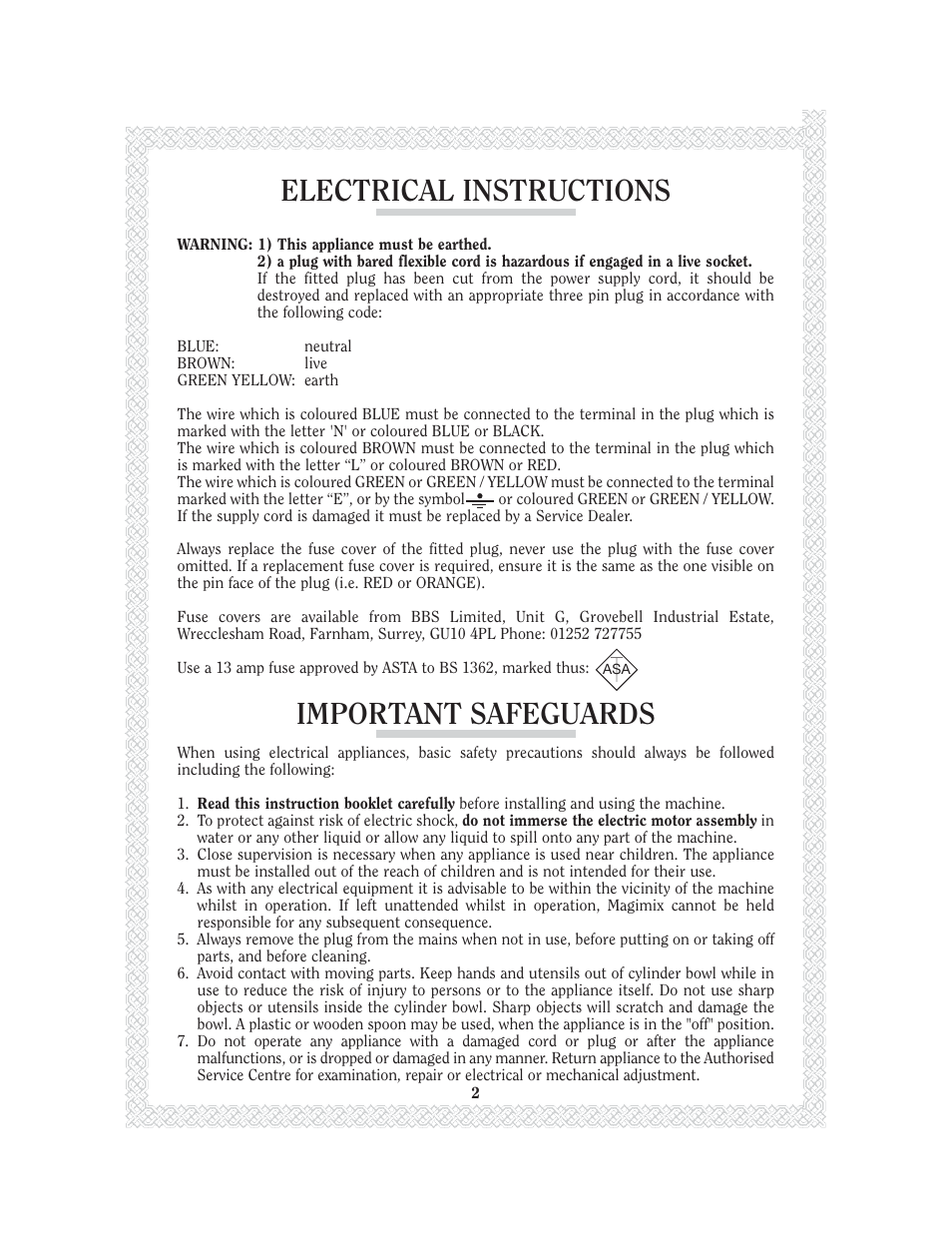 Electrical instructions, Important safeguards | Magimix GELATO CHEF 2200 User Manual | Page 4 / 20