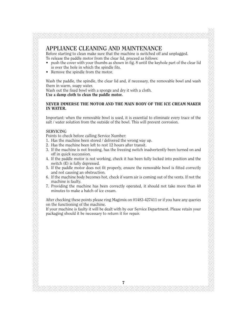 Appliance cleaning and maintenance | Magimix GELATO CHEF 2200 User Manual | Page 9 / 20