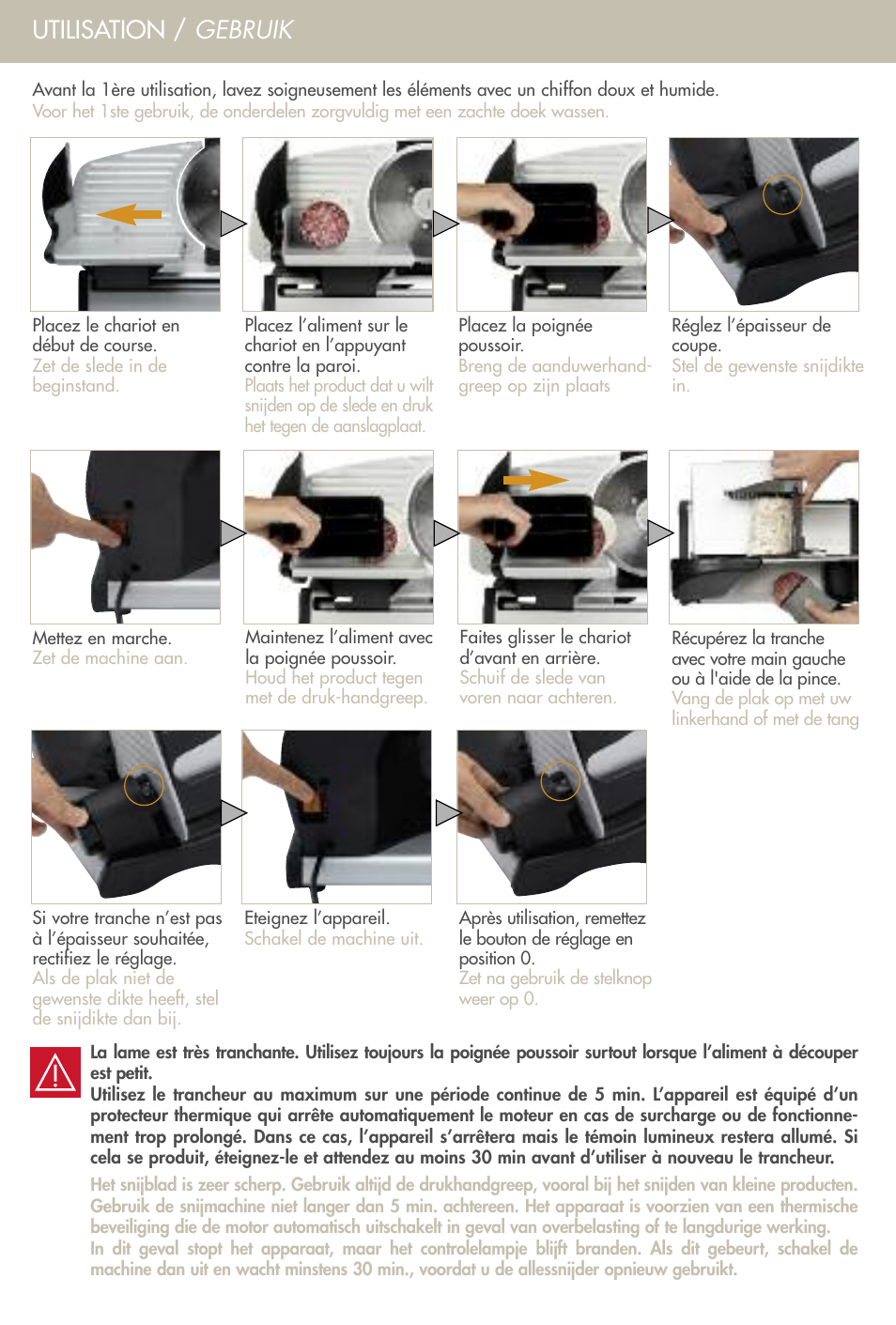 Utilisation / gebruik | Magimix SLICER T190 User Manual | Page 3 / 10