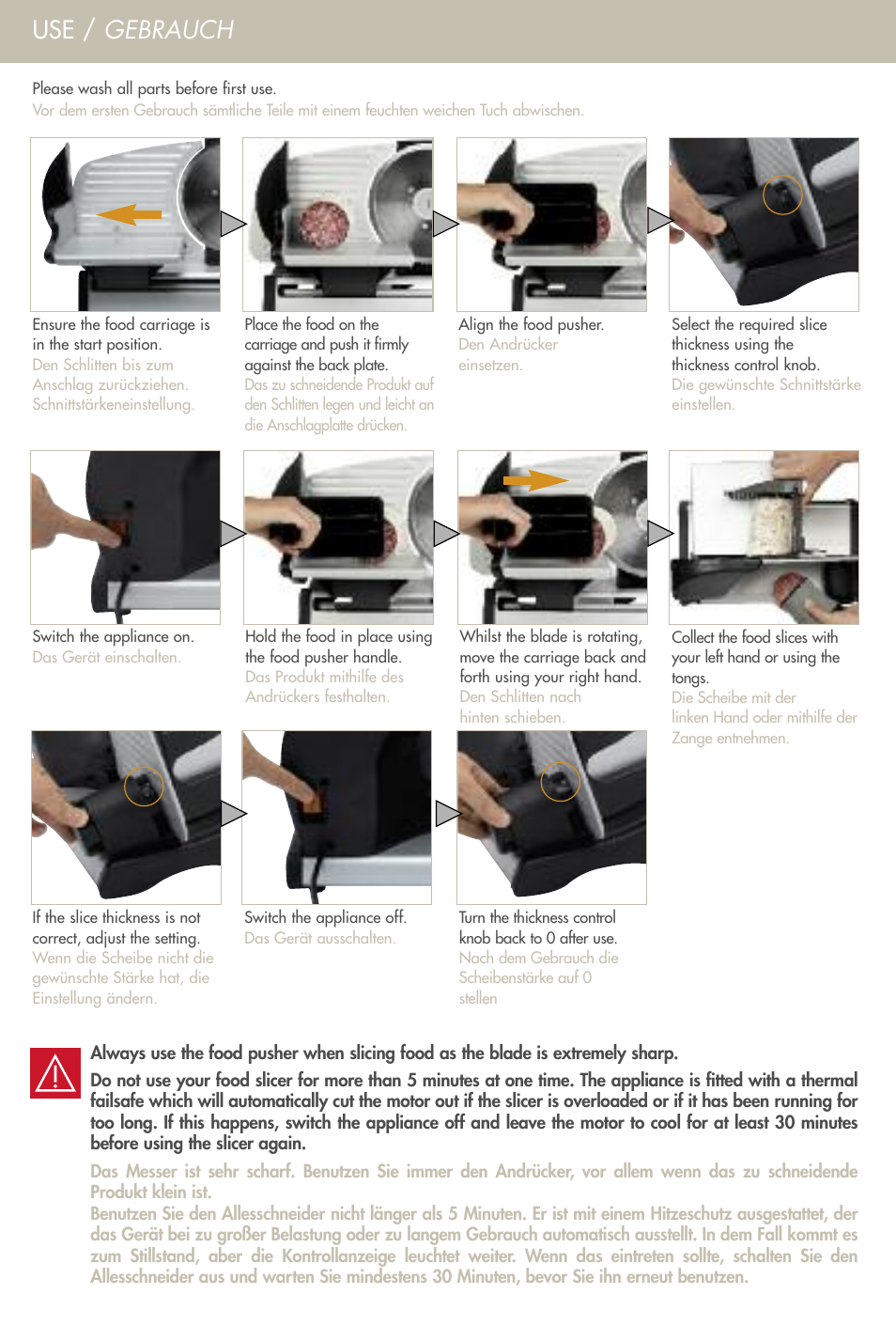 Use / gebrauch | Magimix SLICER T190 User Manual | Page 8 / 10