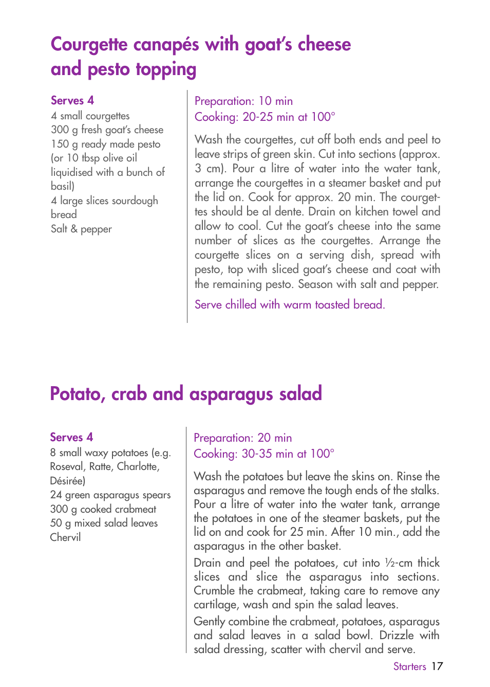 Potato, crab and asparagus salad | Magimix MULTIFUNCTION STEAMER User Manual | Page 19 / 68