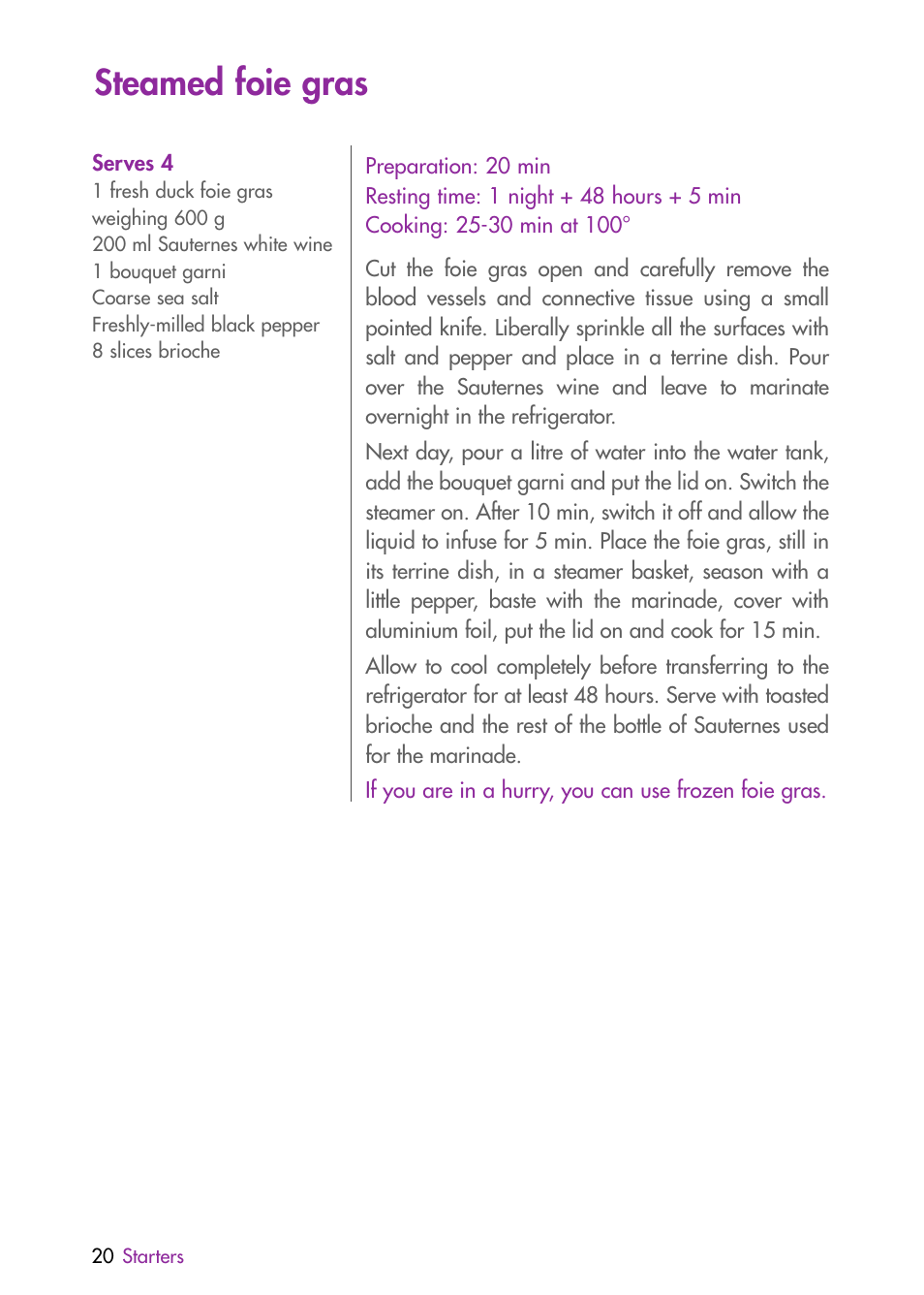 Steamed foie gras | Magimix MULTIFUNCTION STEAMER User Manual | Page 22 / 68