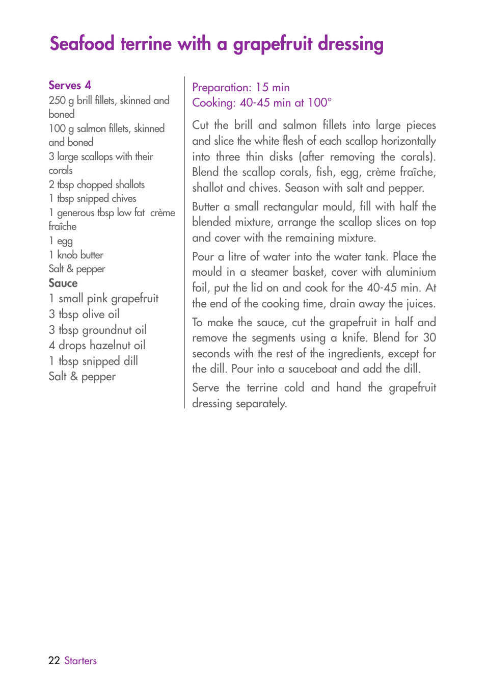 Seafood terrine with a grapefruit dressing | Magimix MULTIFUNCTION STEAMER User Manual | Page 24 / 68