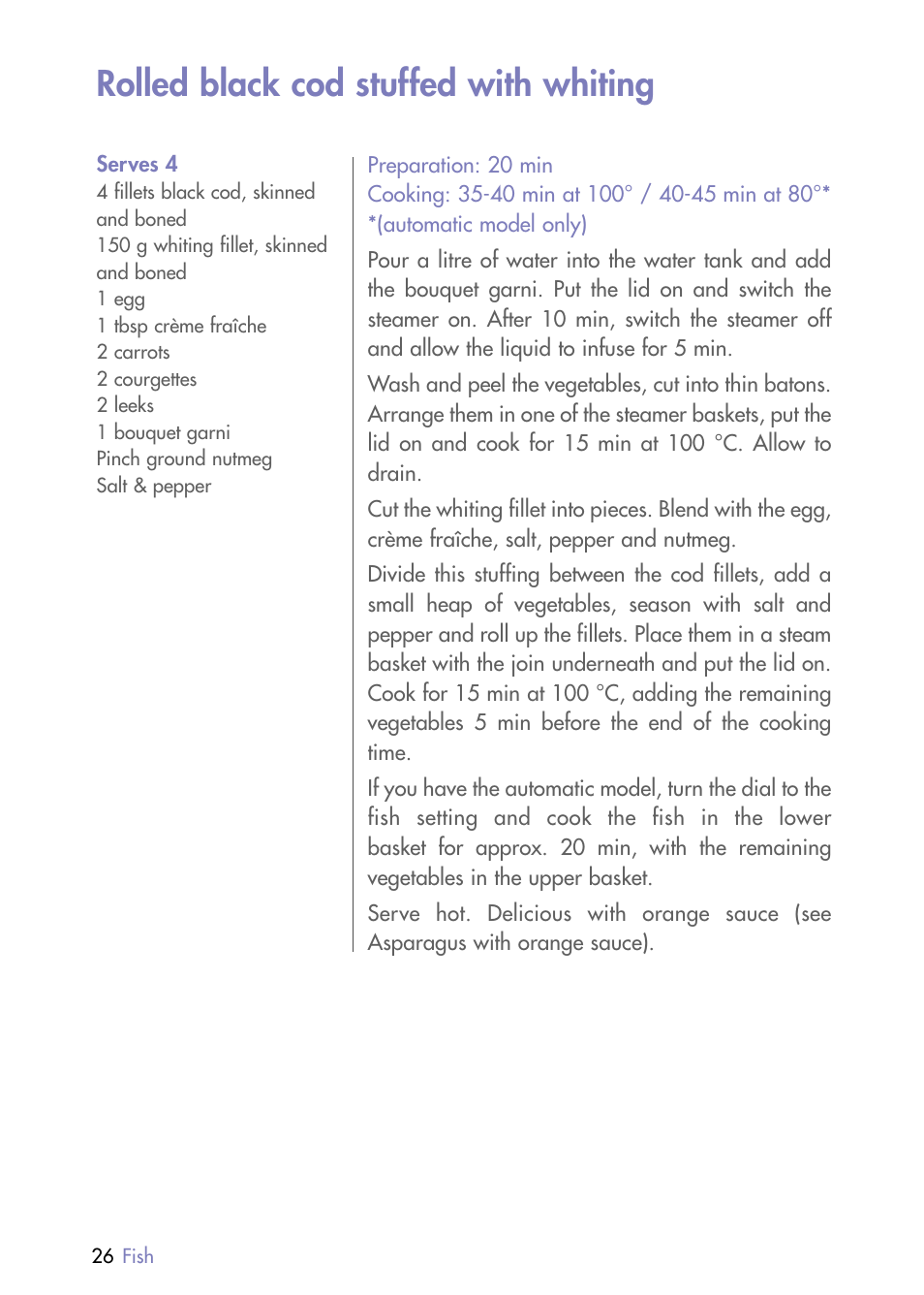 Rolled black cod stuffed with whiting | Magimix MULTIFUNCTION STEAMER User Manual | Page 28 / 68