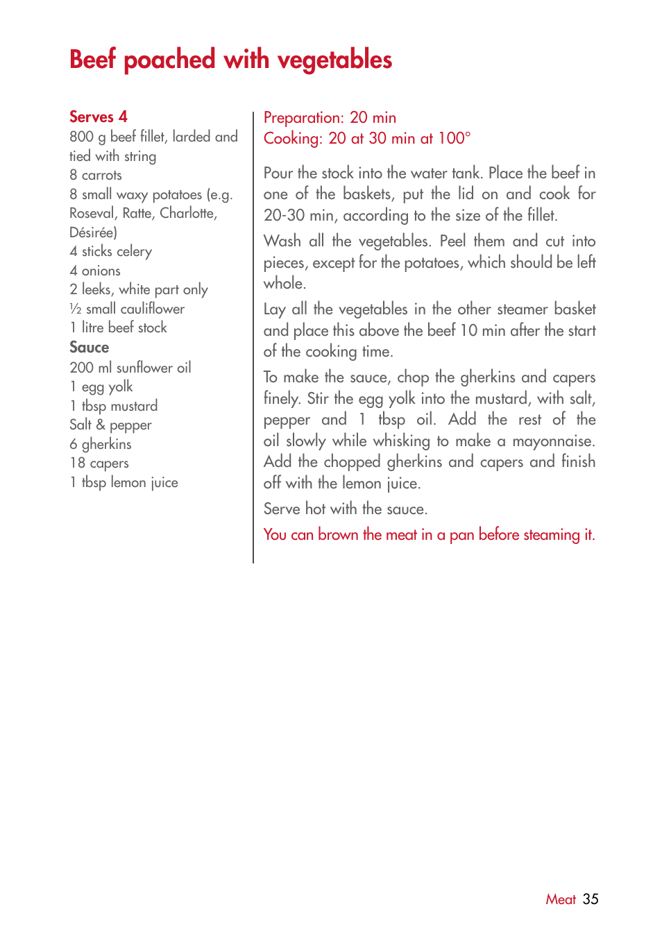 Beef poached with vegetables | Magimix MULTIFUNCTION STEAMER User Manual | Page 37 / 68