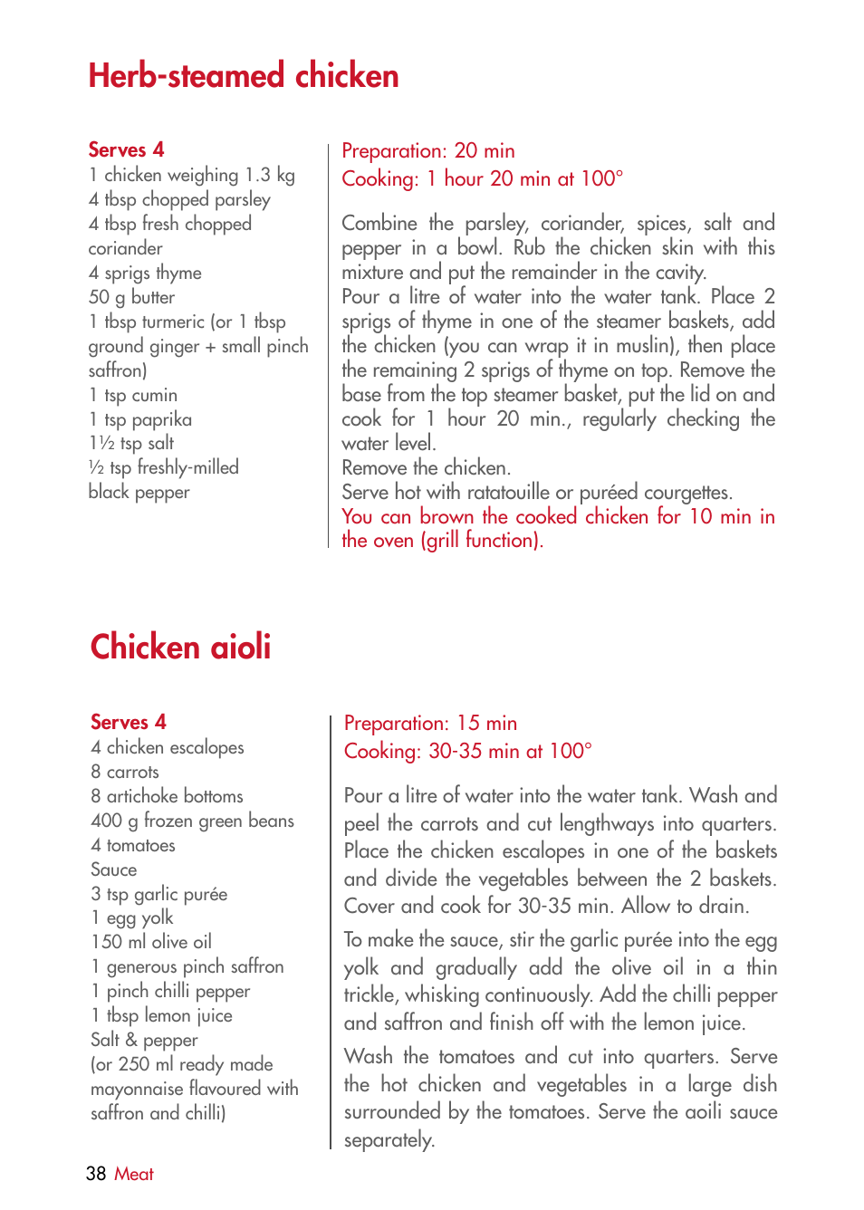 Herb-steamed chicken, Chicken aioli | Magimix MULTIFUNCTION STEAMER User Manual | Page 40 / 68