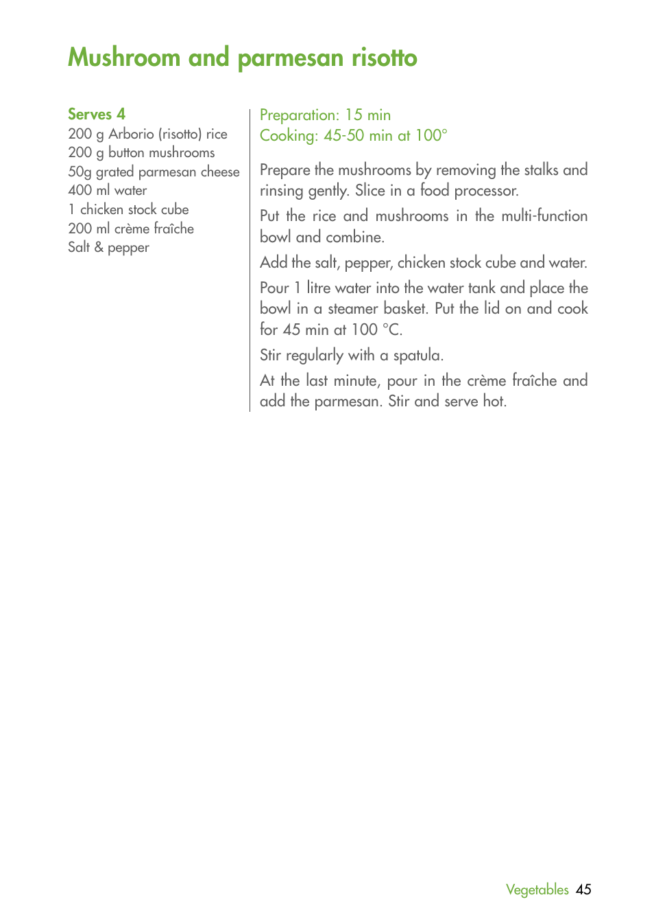 Mushroom and parmesan risotto | Magimix MULTIFUNCTION STEAMER User Manual | Page 47 / 68