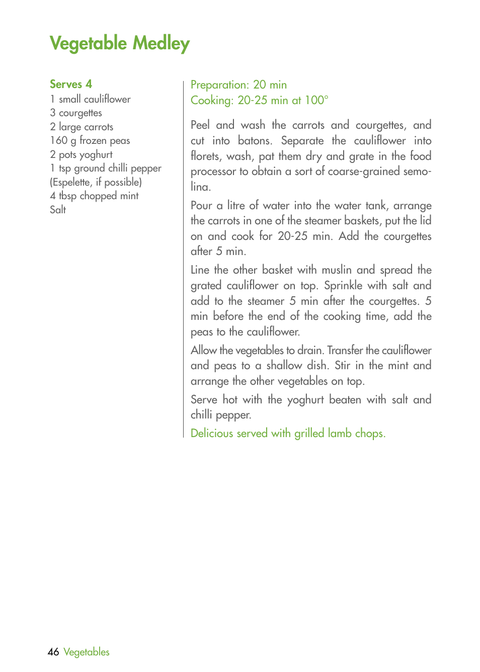 Vegetable medley | Magimix MULTIFUNCTION STEAMER User Manual | Page 48 / 68