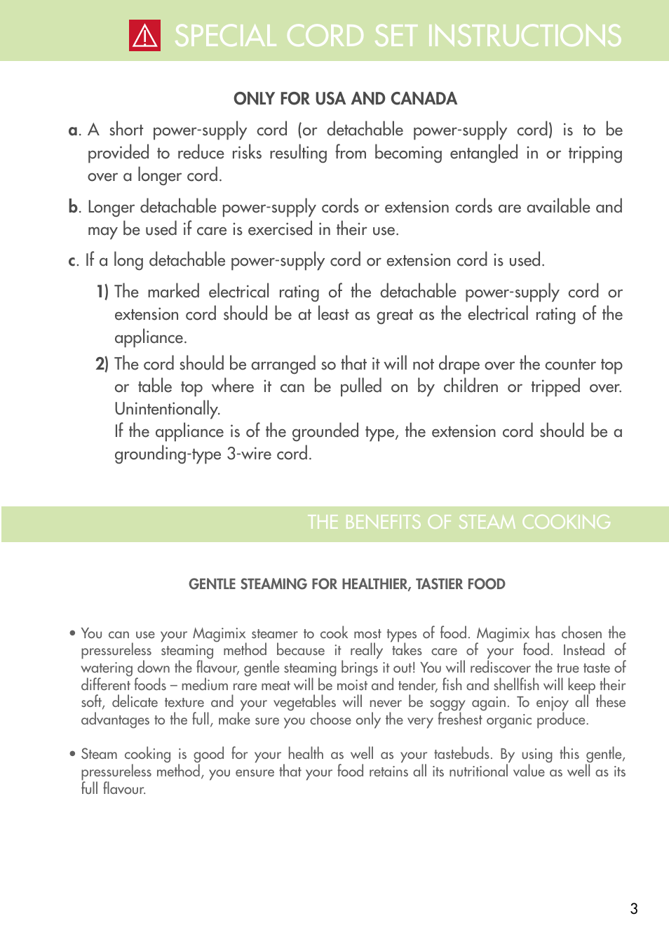 Special cord set instructions | Magimix MULTIFUNCTION STEAMER User Manual | Page 5 / 68