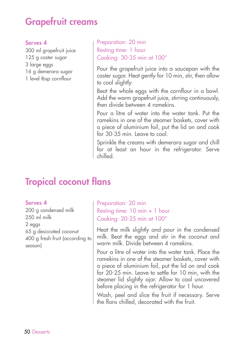 Grapefruit creams, Tropical coconut flans | Magimix MULTIFUNCTION STEAMER User Manual | Page 52 / 68