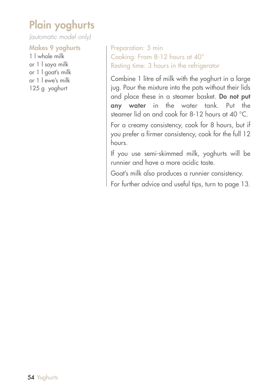 Plain yoghurts | Magimix MULTIFUNCTION STEAMER User Manual | Page 56 / 68