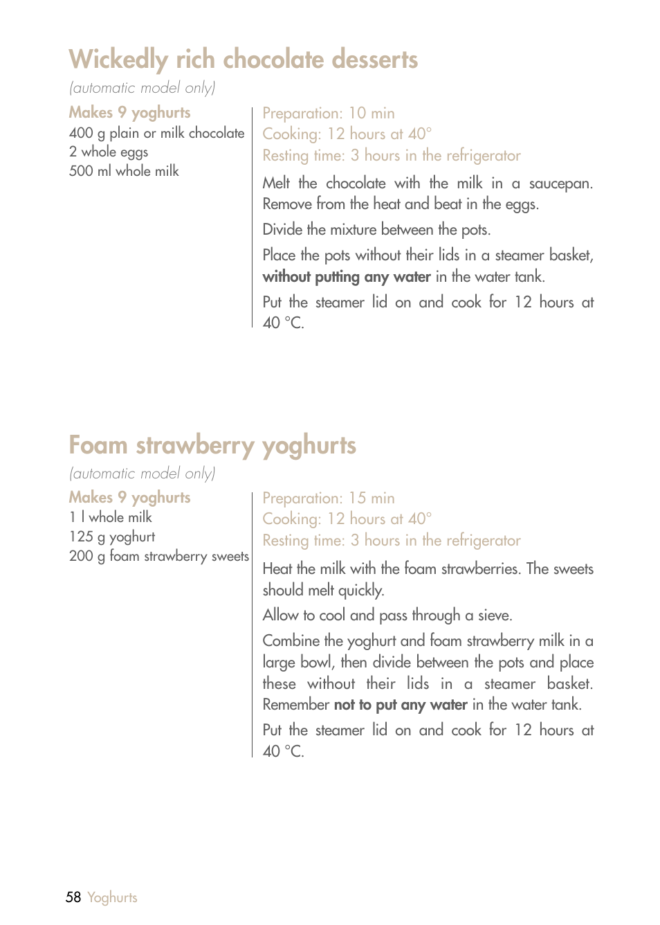 Wickedly rich chocolate desserts, Foam strawberry yoghurts | Magimix MULTIFUNCTION STEAMER User Manual | Page 60 / 68