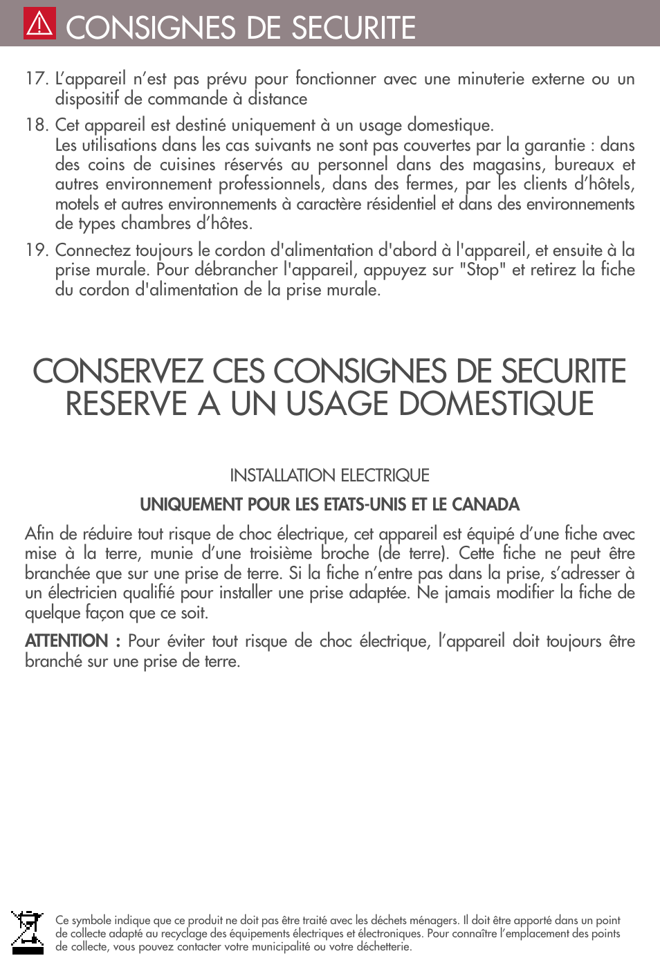 Consignes de securite | Magimix TOASTER 4 User Manual | Page 11 / 16