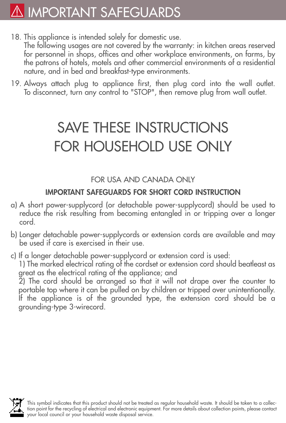 Save these instructions for household use only, Important safeguards | Magimix TOASTER 4 User Manual | Page 3 / 16