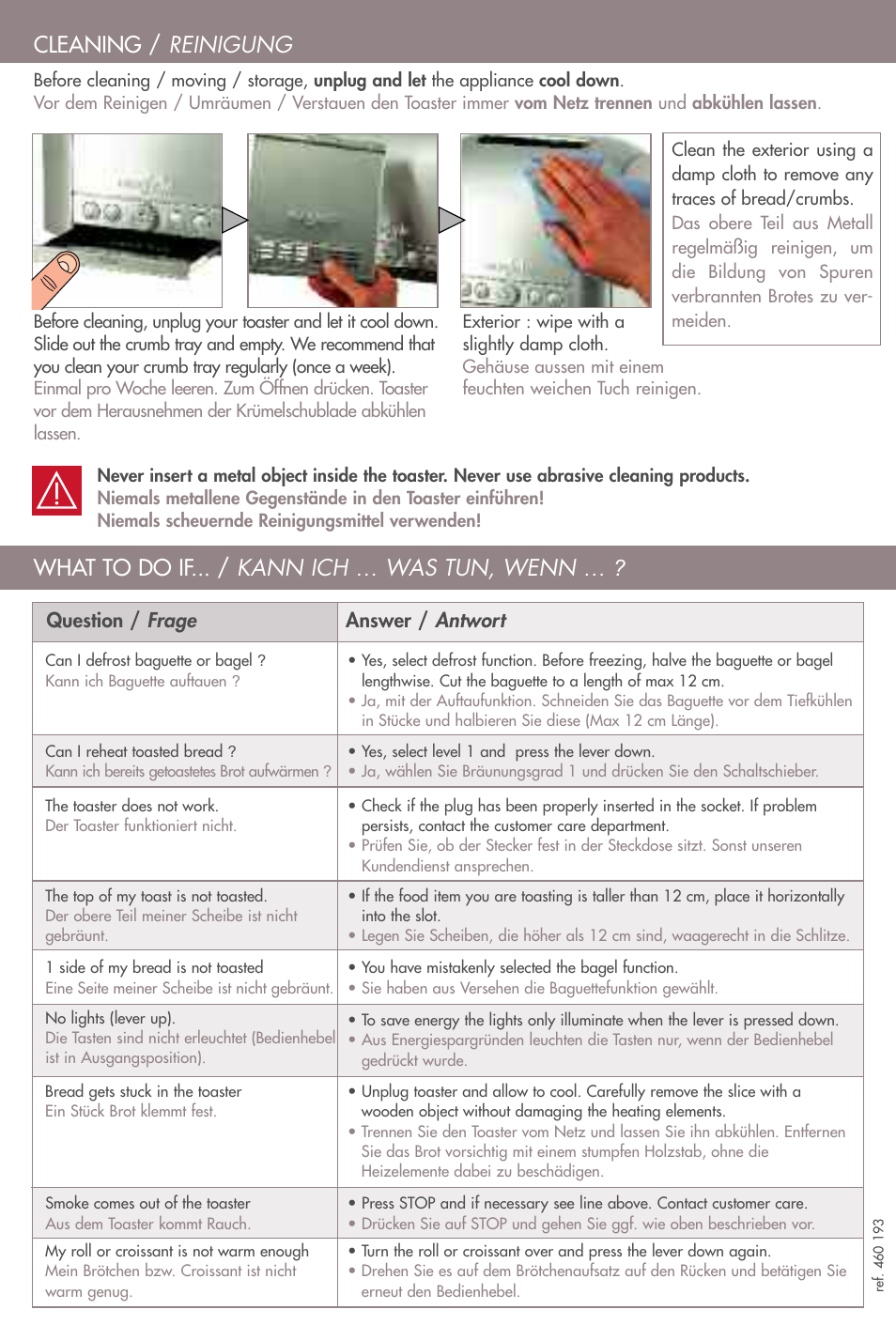 Question / frage, Answer / antwort | Magimix TOASTER 4 User Manual | Page 8 / 16