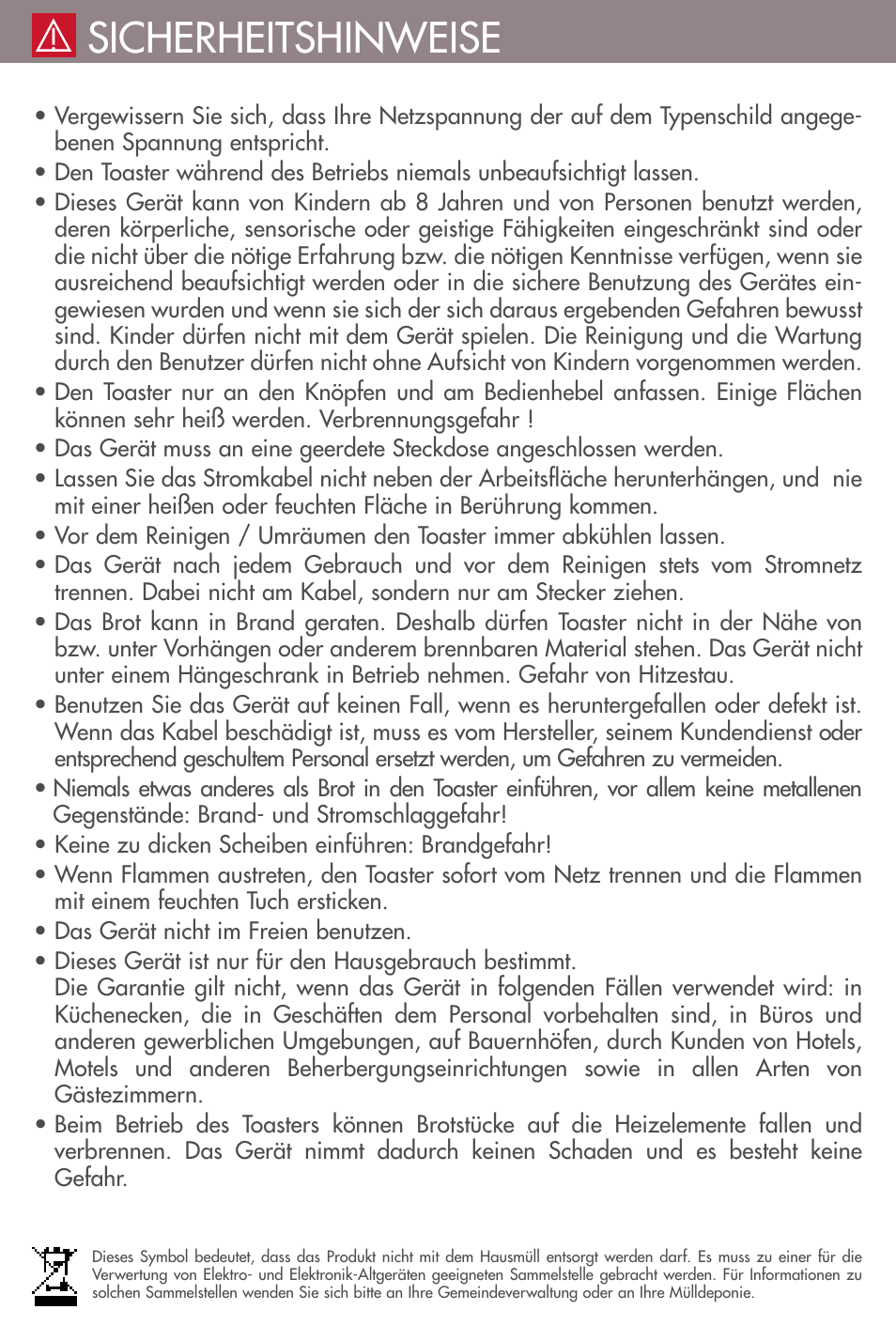 Sicherheitshinweise | Magimix VISION TOASTER User Manual | Page 12 / 16