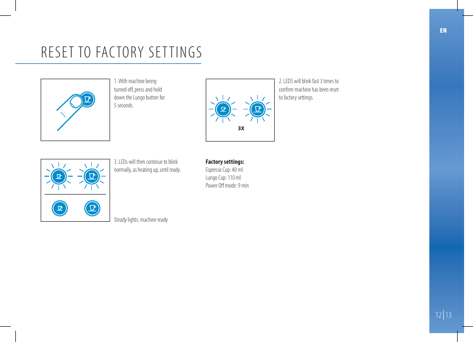 Reset to factory settings | Magimix M100 AUTOMATIC User Manual | Page 13 / 48
