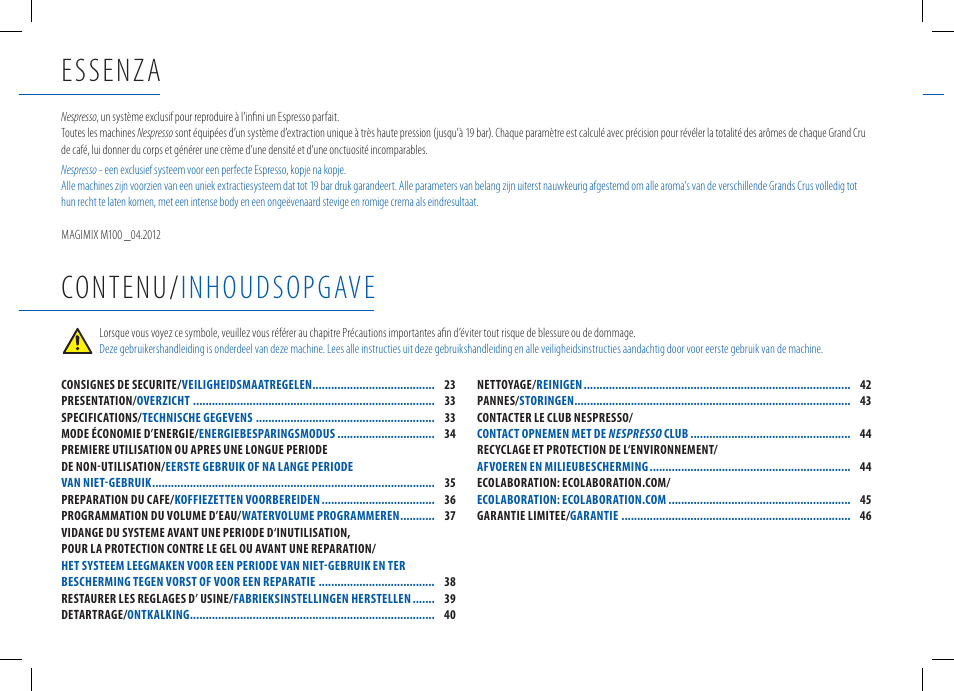 Essenza | Magimix M100 AUTOMATIC User Manual | Page 22 / 48