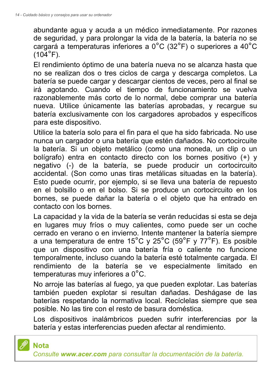 Acer Aspire Series (Información reglamentaria y guía de seguridad) User Manual | Page 14 / 31