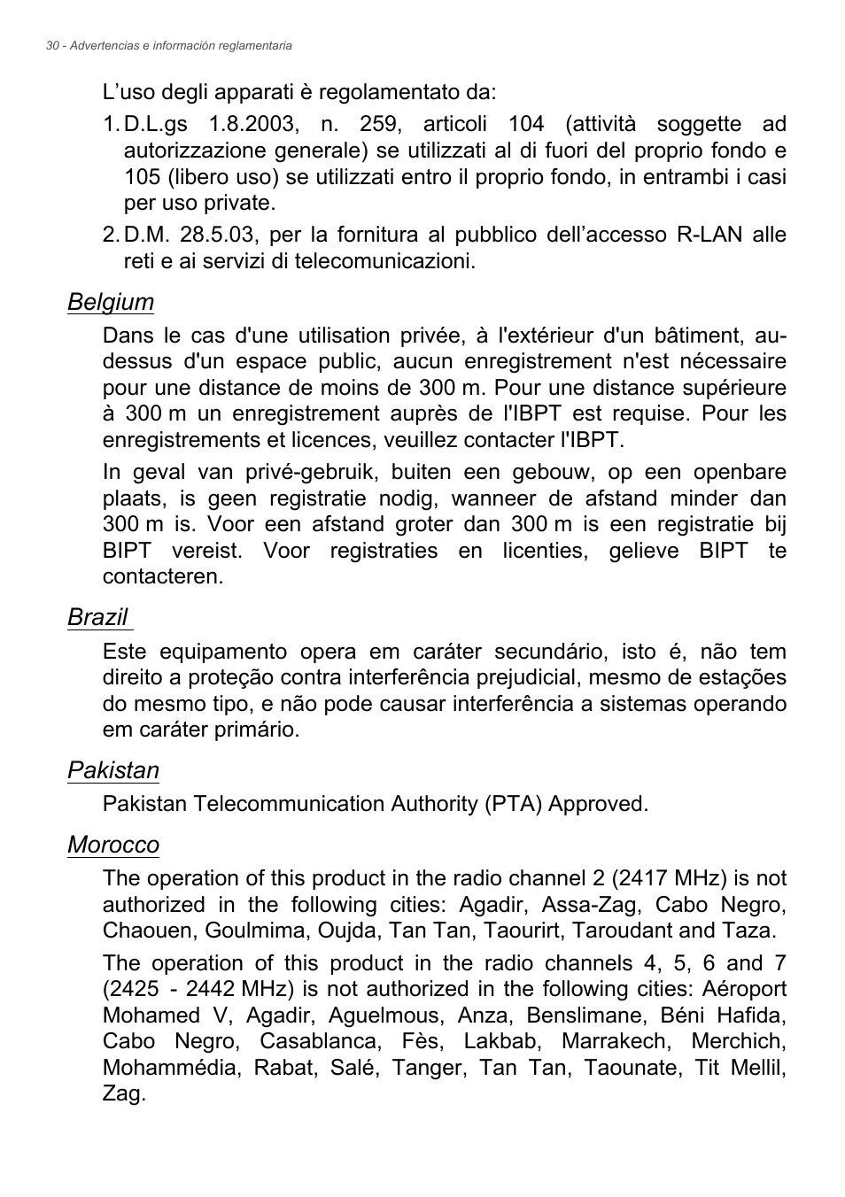 Acer Aspire Series (Información reglamentaria y guía de seguridad) User Manual | Page 30 / 31