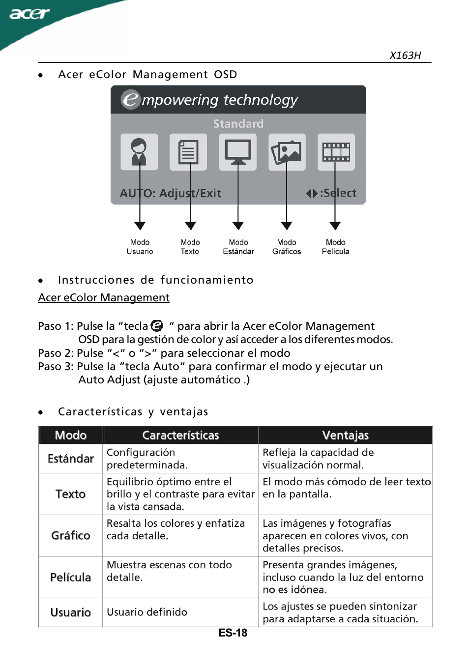 Acer X163H User Manual | Page 19 / 22