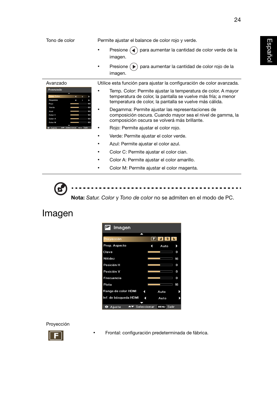 Imagen | Acer X1220 User Manual | Page 33 / 67