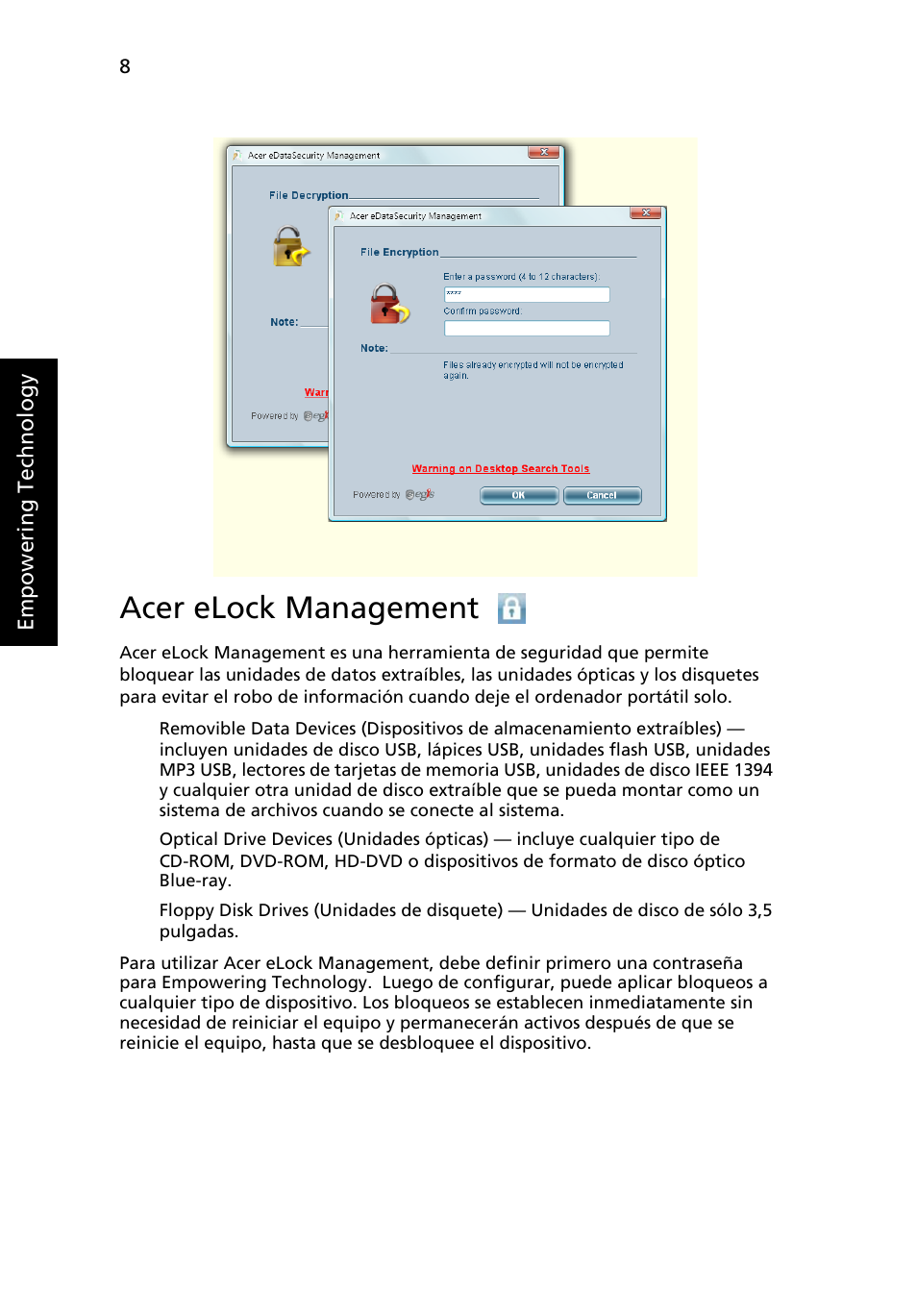 Acer elock management | Acer TravelMate 4280 User Manual | Page 28 / 108