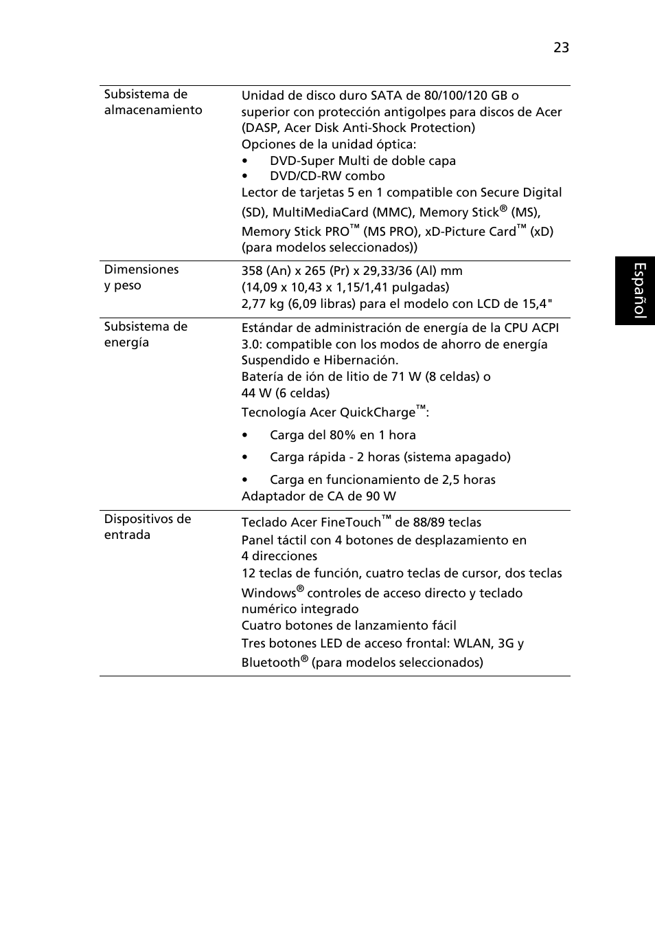 Es paño l | Acer TravelMate 4280 User Manual | Page 43 / 108