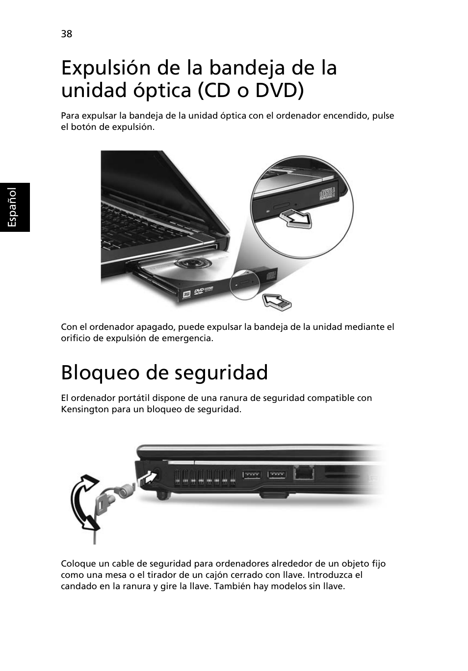 Bloqueo de seguridad | Acer TravelMate 4280 User Manual | Page 58 / 108