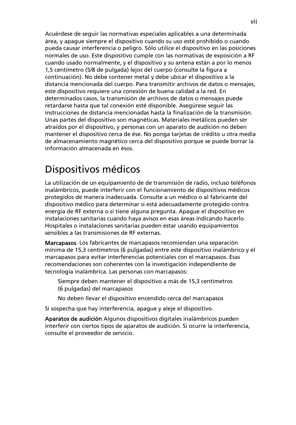 Dispositivos médicos | Acer TravelMate 4280 User Manual | Page 7 / 108