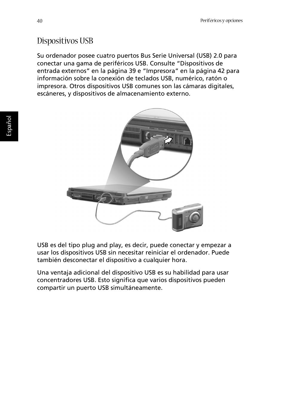 Dispositivos usb | Acer Aspire 1620 User Manual | Page 50 / 98