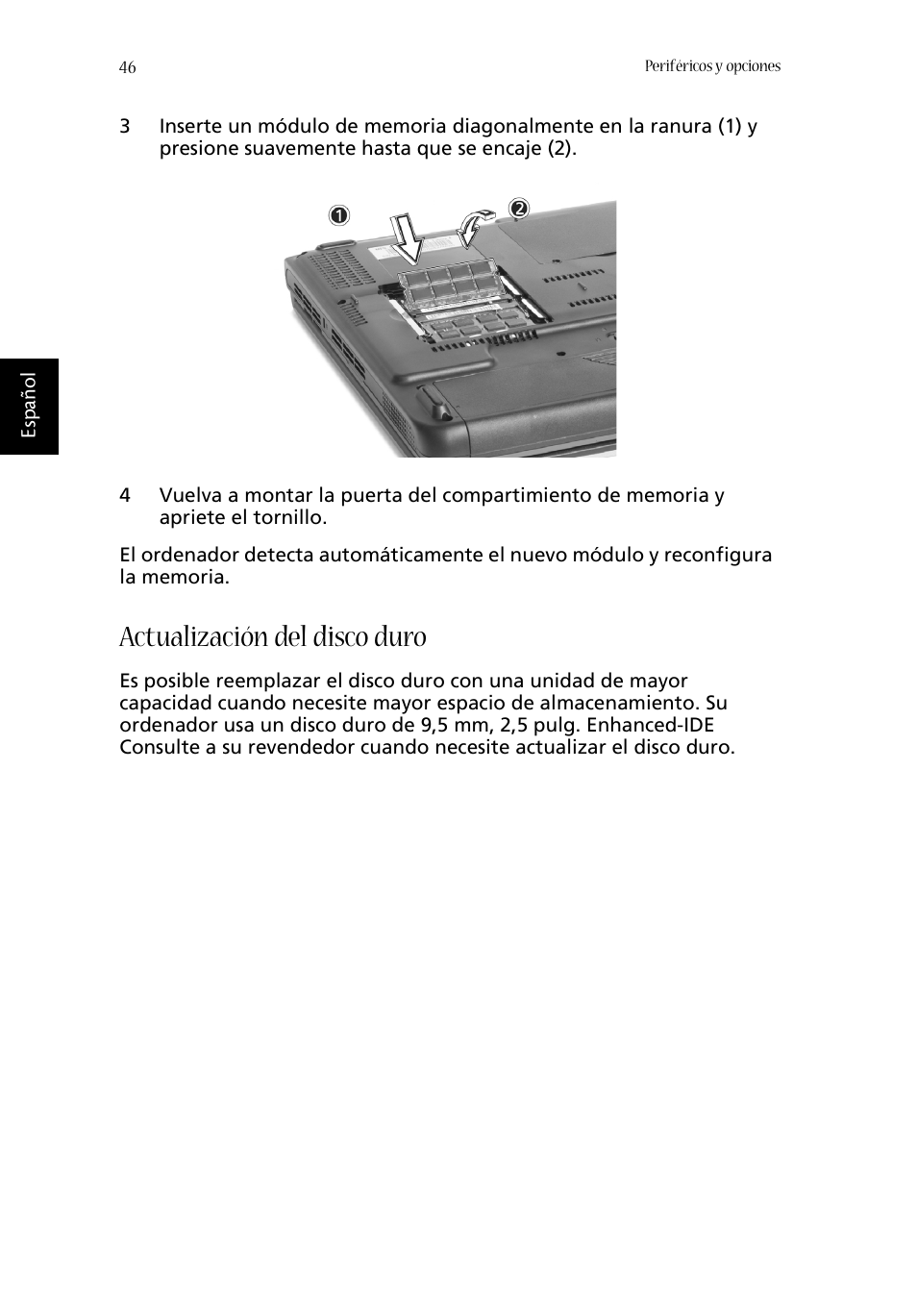 Actualización del disco duro | Acer Aspire 1620 User Manual | Page 56 / 98