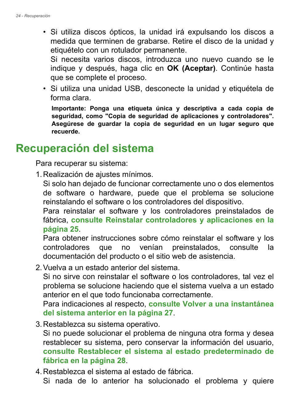 Recuperación del sistema | Acer Aspire E1-470PG User Manual | Page 24 / 101