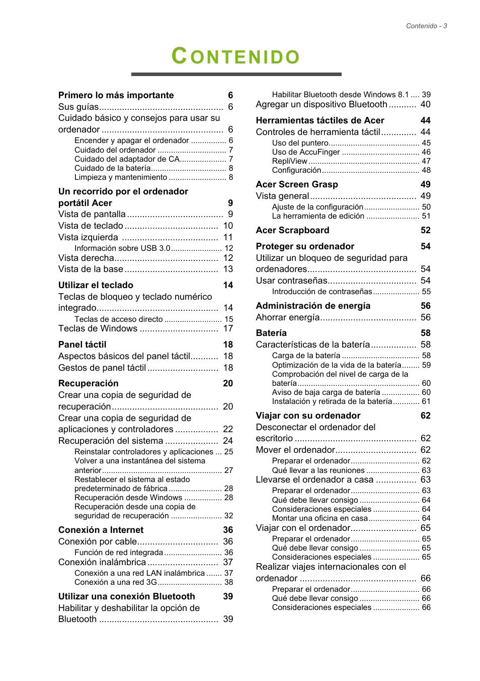 Ontenido | Acer Aspire E1-470PG User Manual | Page 3 / 101