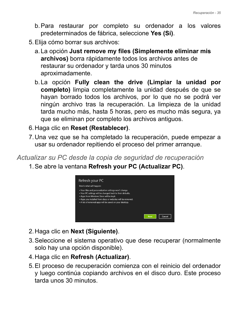 Dows), Consulte actualizar su pc desde la | Acer Aspire E1-470PG User Manual | Page 35 / 101